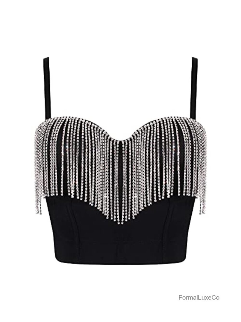 Sequin Tassel Crop Top Spaghetti Strap Padded Underwire Party Tank